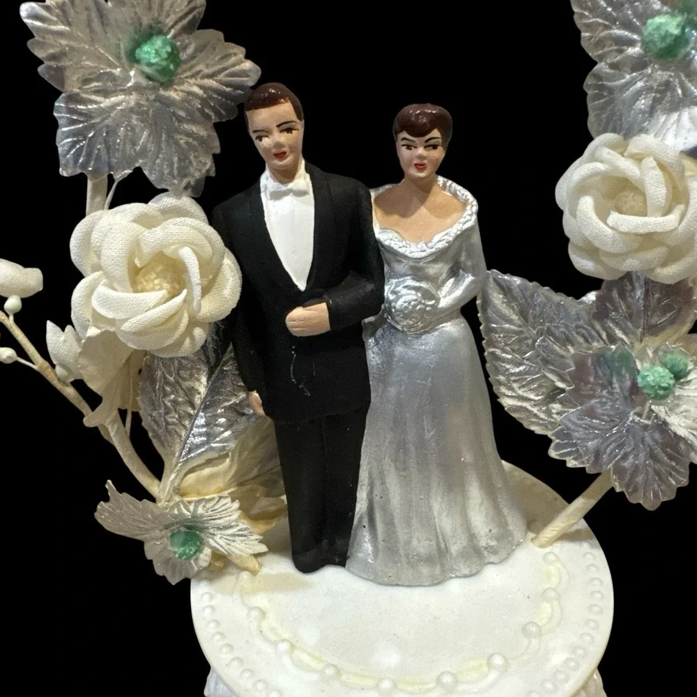Vintage Mid Century 1960s Wedding Cake Topper Plastic 7